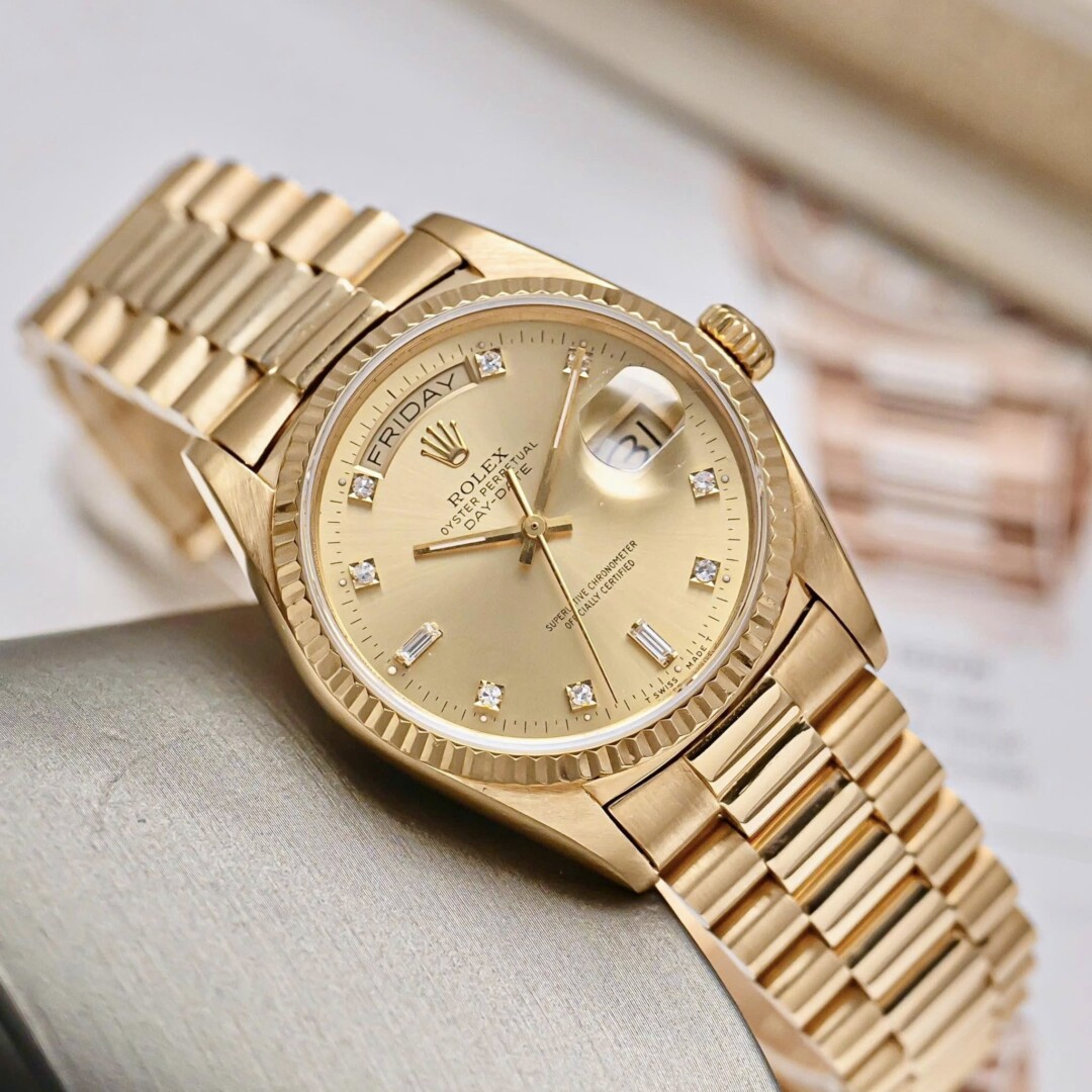 Đồng Hồ Rolex Day Date President Cọc Kim Cương Vàng Khối 18k 18238 2