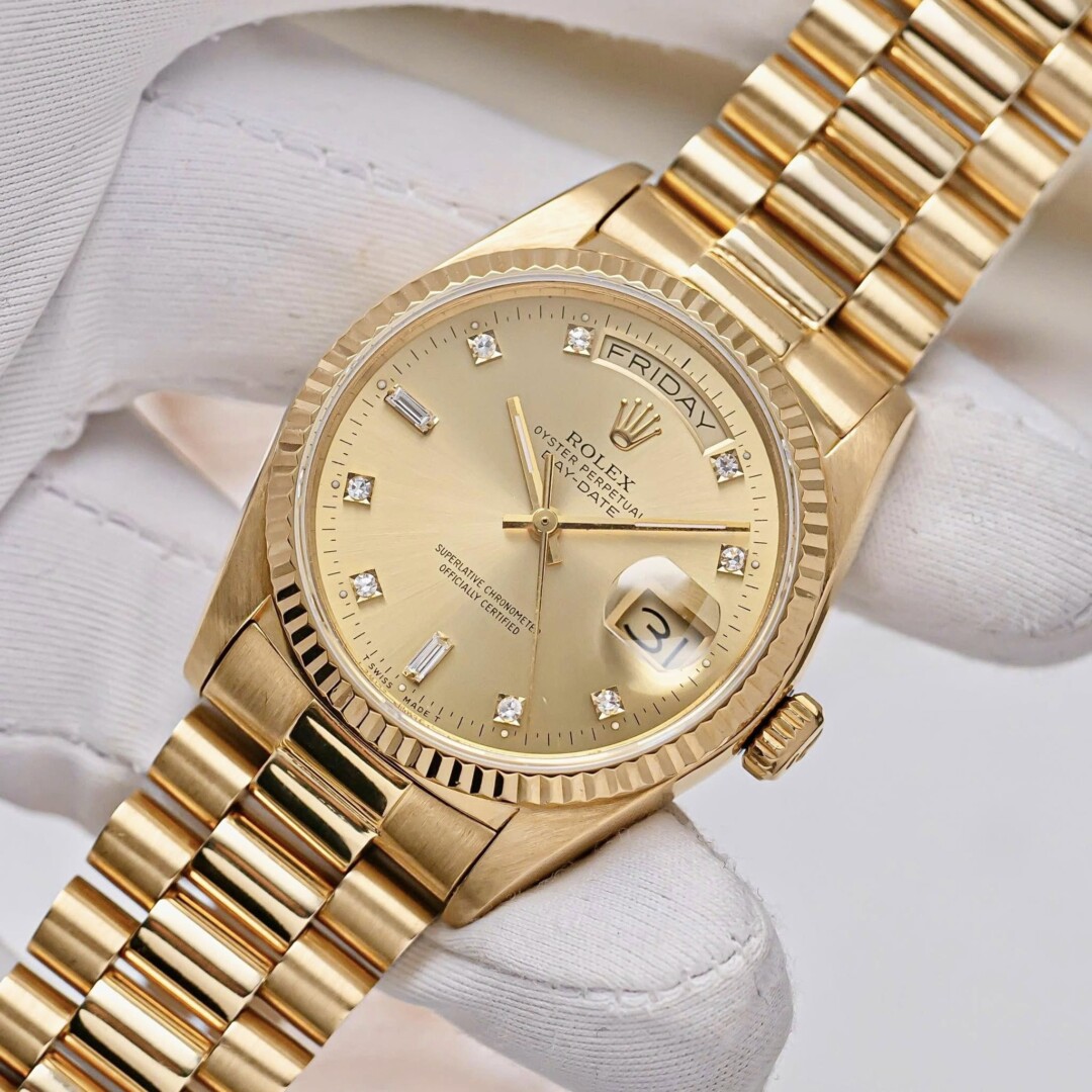 Đồng Hồ Rolex Day Date President Cọc Kim Cương Vàng Khối 18k 18238 4