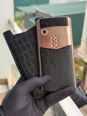 Vertu Aster P mạ vàng da cá sấu đen